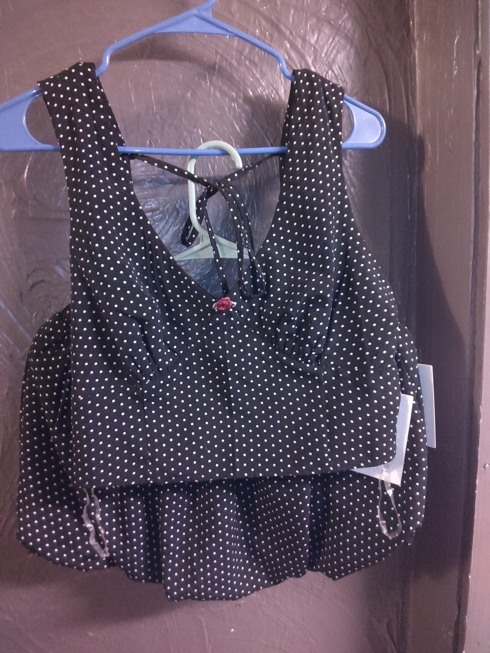 Black Polka Dot Cropped Tank Top Balloon Skirt Set